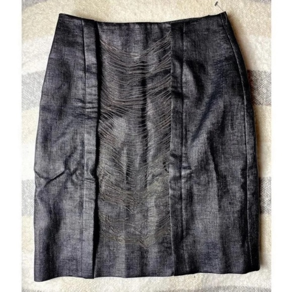 Willow Black Pencil Chain Embellished Burlap Woven Midi Skirt Size 4 Small - Picture 1 of 4